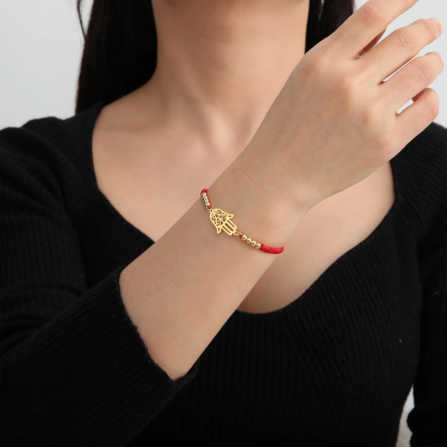 LIKGREAT Classic Hand of Fatima Adjustable Bracelets Lucky Amulet Hamsa Spiritual Jewelry Stainless Steel Men Women Wiccan Gift