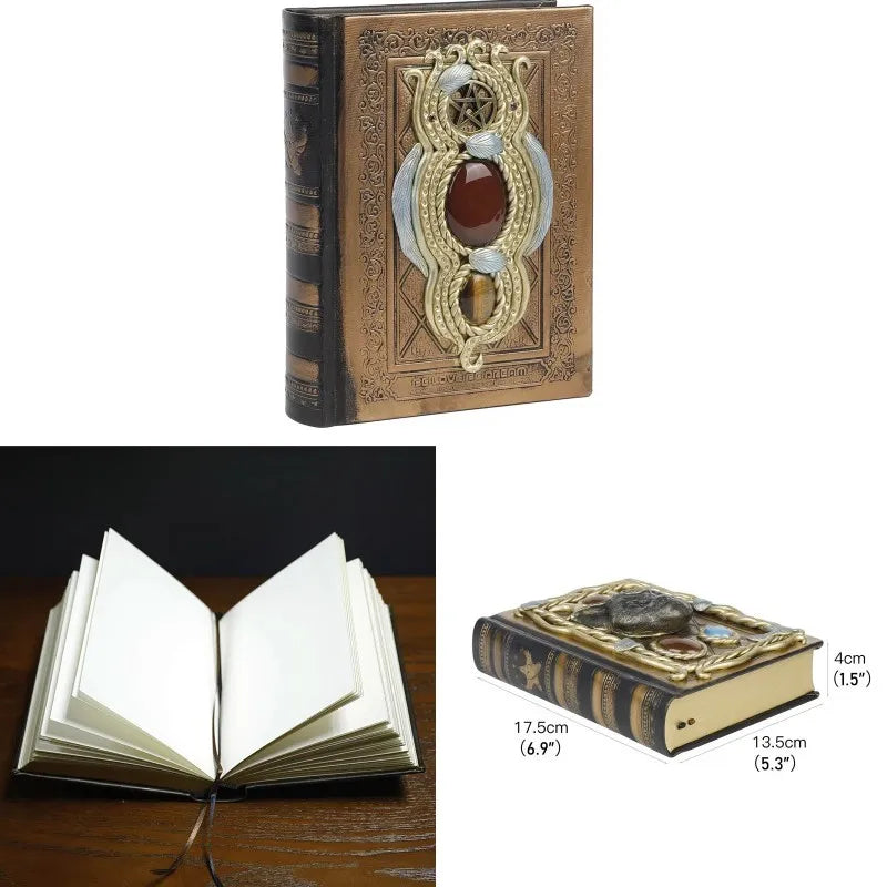 Retro Magic Notebook 3D Relief Sculpture Flying Horse Pentagram Inlaid With Natural Crystal Stone Thickened Multi Page Notebook