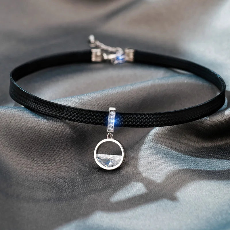 Double Layers Black Choker Necklace Crescent Pendant Statement Gothic Witchy Halfmoon Luna Women Neck Jewelry Gift