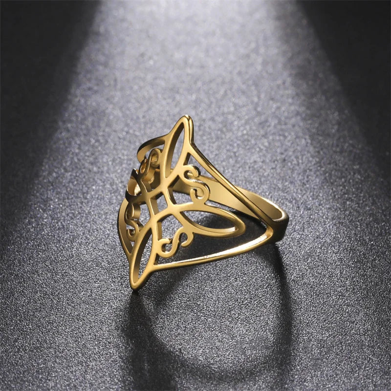 Witch Knot Stainless Steel Ring for Women Wiccan Cross Celtics Knot Rings Witchcraft Good Luck Protection Amulet Jewelry Gifts