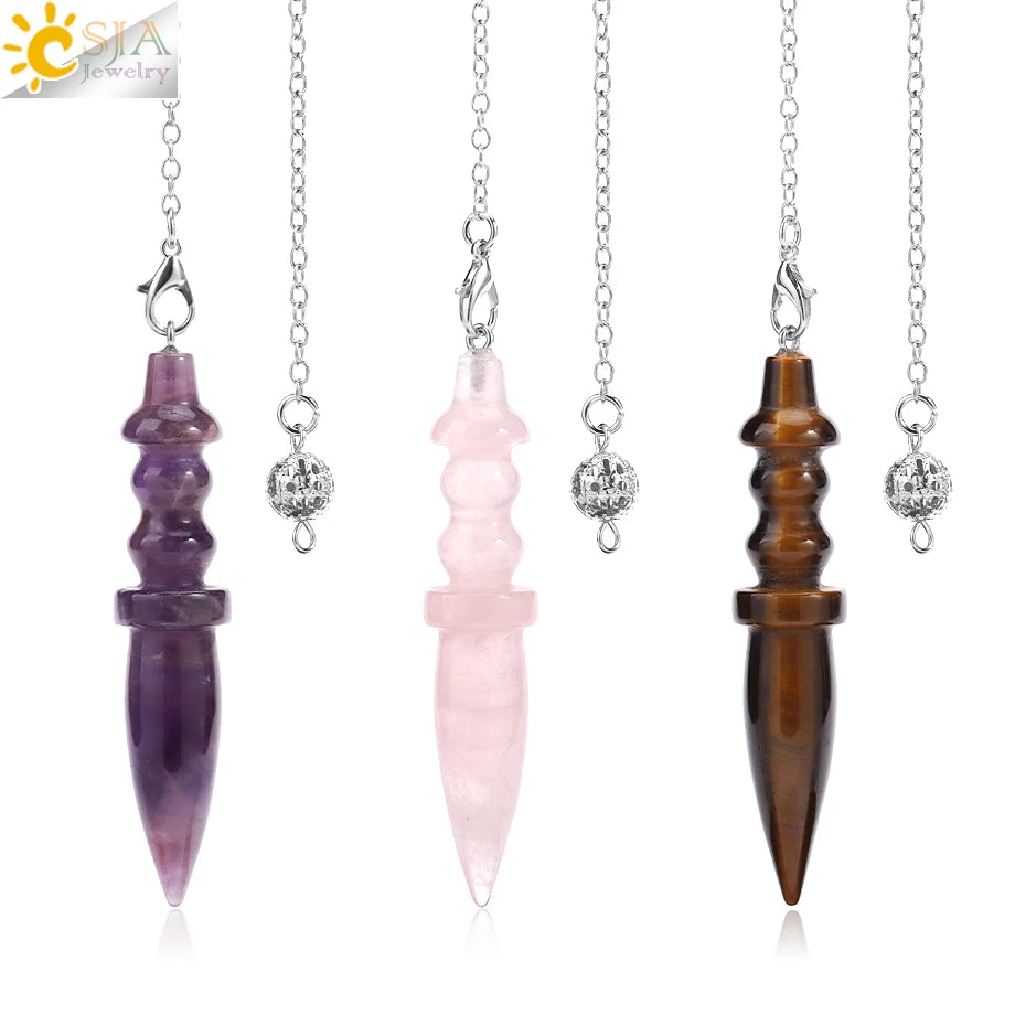 Spiritual Crystal Pendulums for Divination Dowsing Reiki Natural Stone Tiger Eye Pink Clear Quartz Yoga Esoterism Pendulos H494