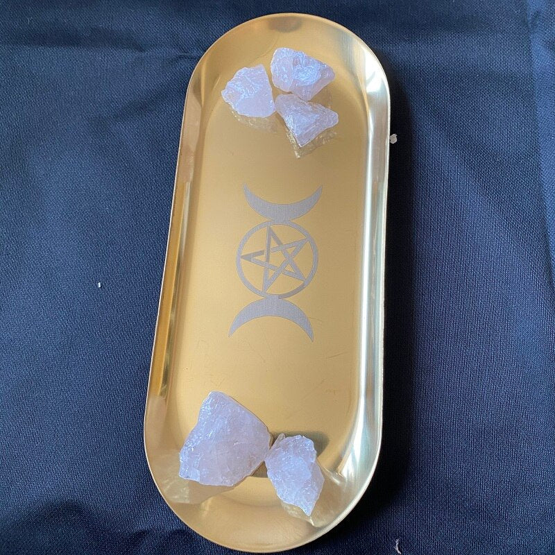 Pentagram Candlestick Table Altar Plate (Oval) - Elementsofthewitch