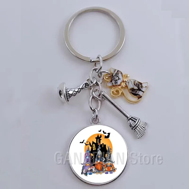 DIY Halloween Keyring Witchy Witchcraft hat Keychain Cat Key Chains Gothic Broomstick Charms Gift For Witch Lover Jewlery