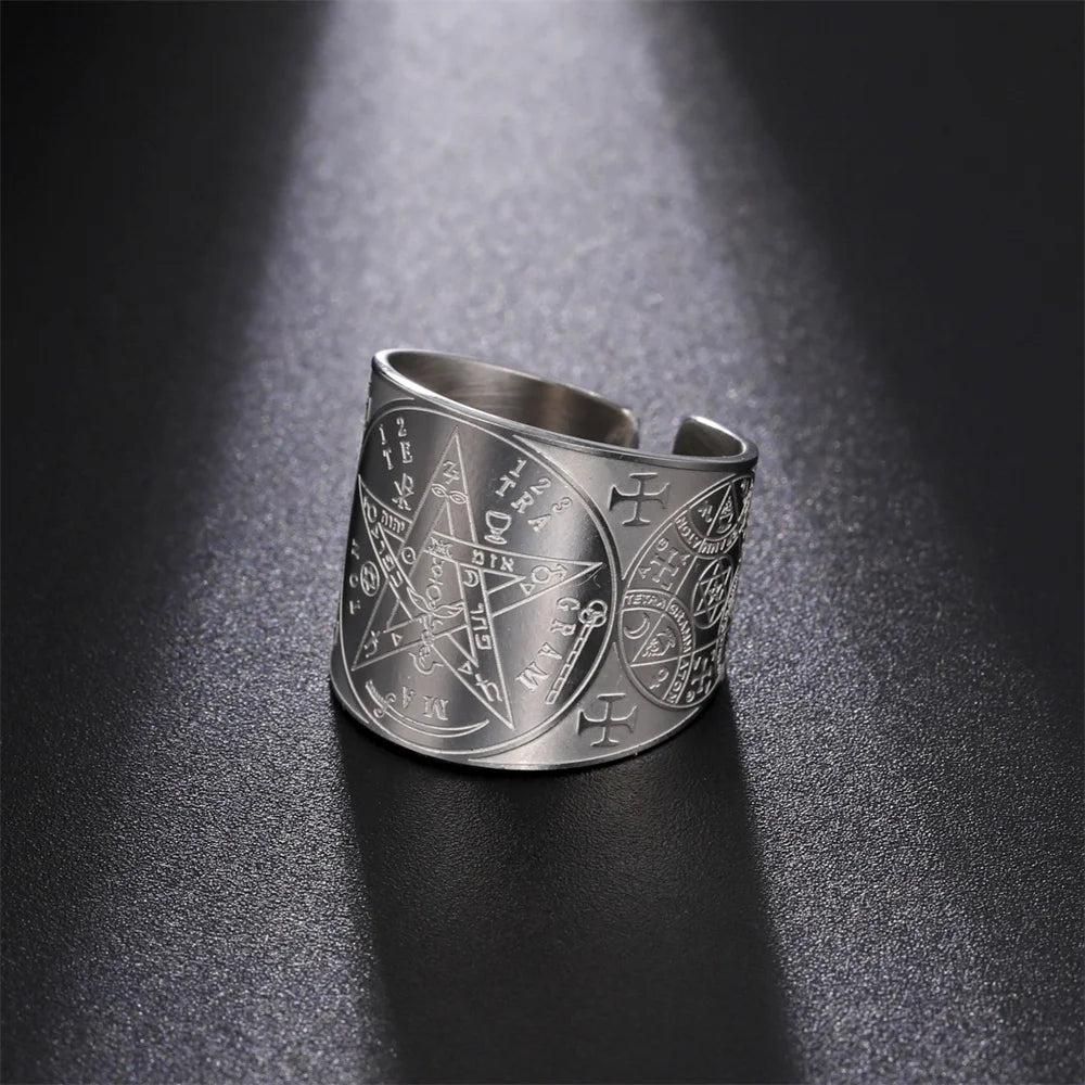 Stainless Steel Pentagram Protection Ring - Elementsofthewitch