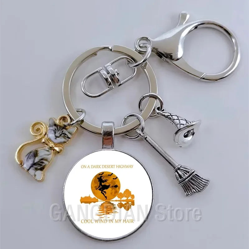 DIY Halloween Keyring Witchy Witchcraft hat Keychain Cat Key Chains Gothic Broomstick Charms Gift For Witch Lover Jewlery