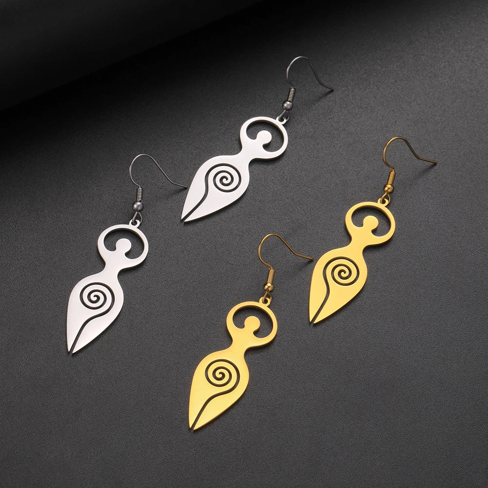 Dawapara Triple Moon Spiral Goddess Symbol Dangle Earrings Wiccan Pentagram Pagan Stainless Steel Women Jewelry