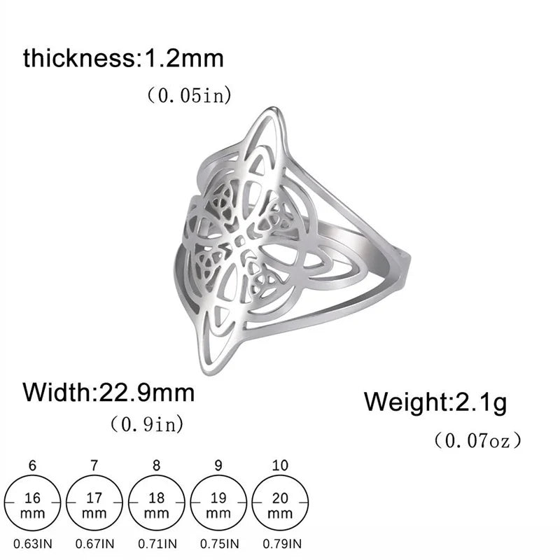 Witch Knot Stainless Steel Ring for Women Wiccan Cross Celtics Knot Rings Witchcraft Good Luck Protection Amulet Jewelry Gifts