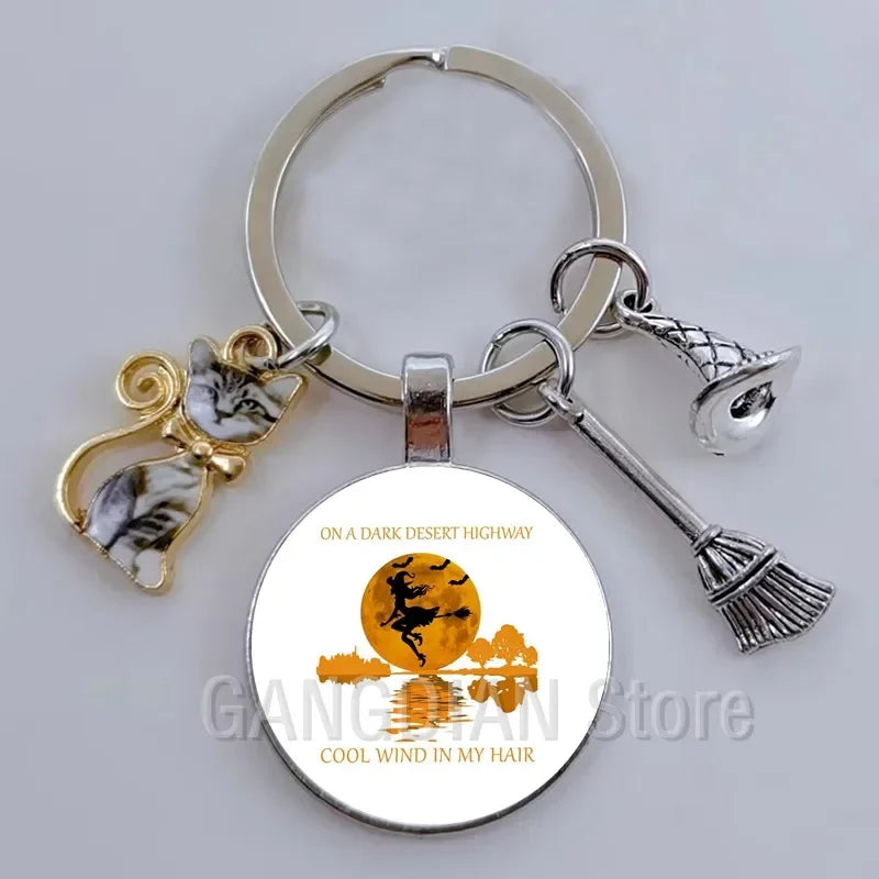 DIY Halloween Keyring Witchy Witchcraft hat Keychain Cat Key Chains Gothic Broomstick Charms Gift For Witch Lover Jewlery