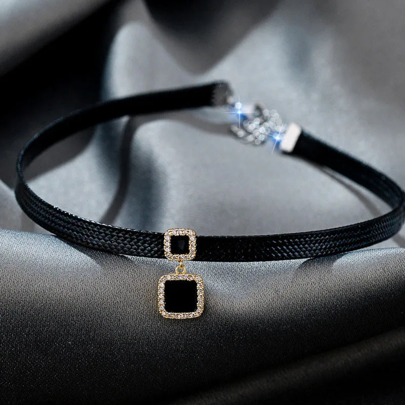 Double Layers Black Choker Necklace Crescent Pendant Statement Gothic Witchy Halfmoon Luna Women Neck Jewelry Gift