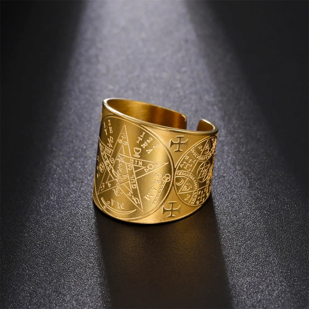Stainless Steel Pentagram Protection Ring - Elementsofthewitch
