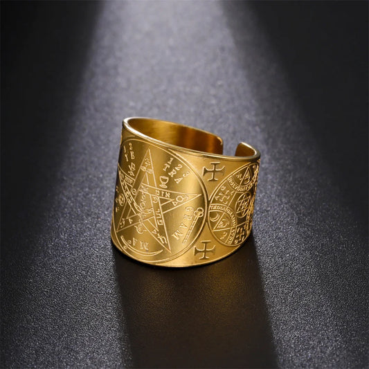 Stainless Steel Pentagram Protection Ring - Elementsofthewitch