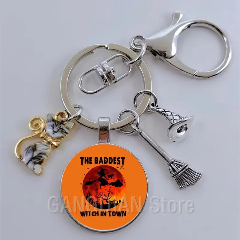 DIY Halloween Keyring Witchy Witchcraft hat Keychain Cat Key Chains Gothic Broomstick Charms Gift For Witch Lover Jewlery