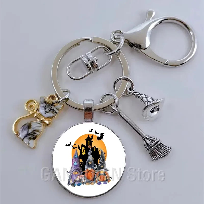 DIY Halloween Keyring Witchy Witchcraft hat Keychain Cat Key Chains Gothic Broomstick Charms Gift For Witch Lover Jewlery