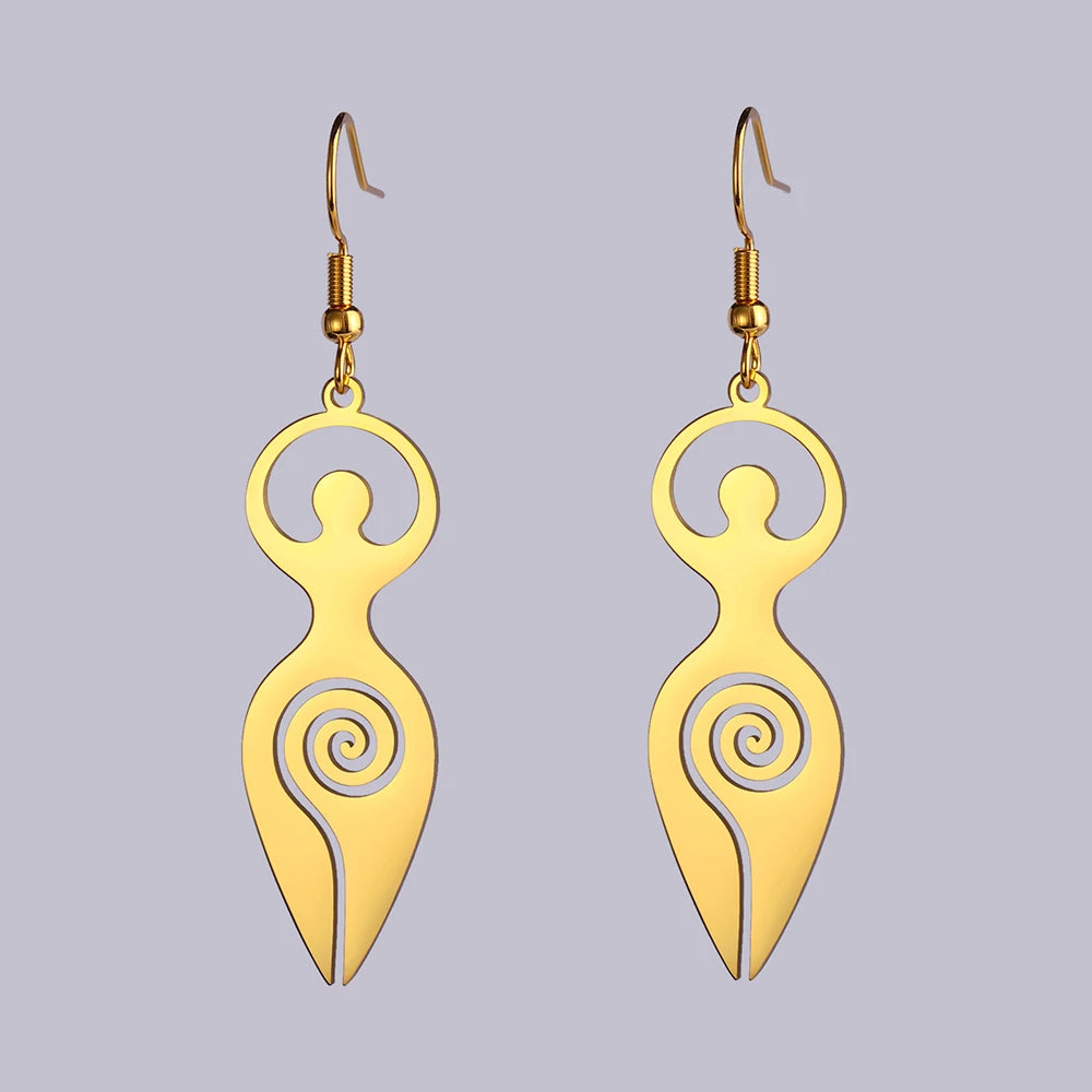 Dawapara Triple Moon Spiral Goddess Symbol Dangle Earrings Wiccan Pentagram Pagan Stainless Steel Women Jewelry