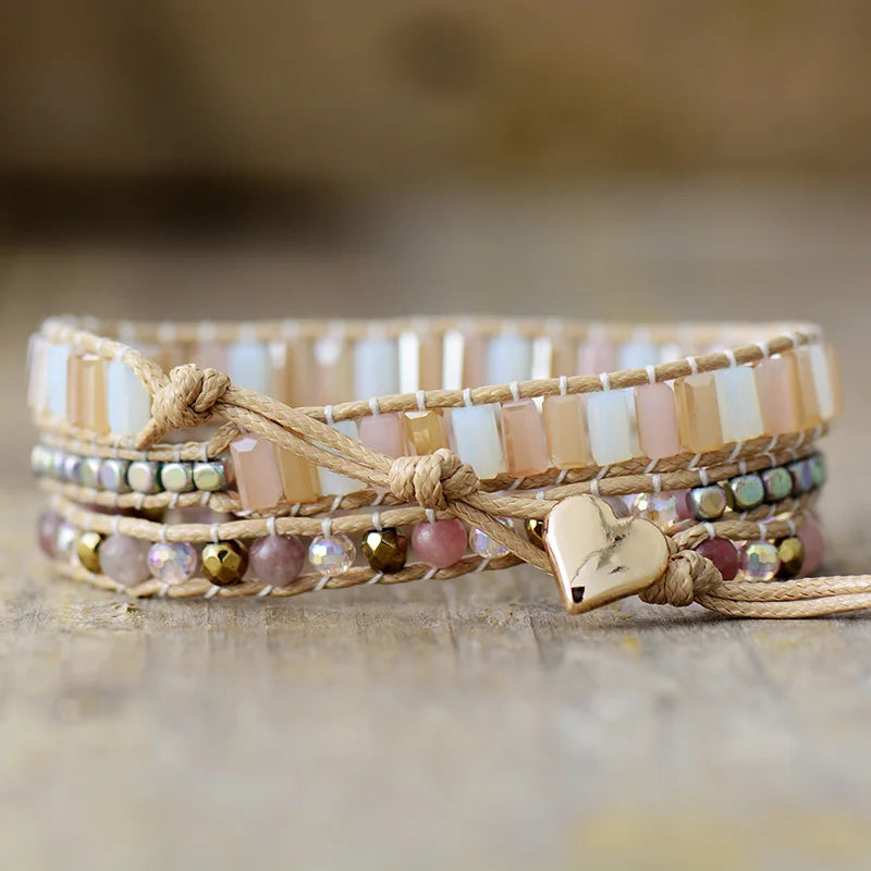 Healing Crystal Waterdrop Center Stone Wristband Vegan Wrap Bracelet Handmade Girls Spiritual Anxiety Jewelry