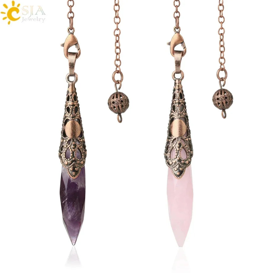 Spiritual Crystal Pendulums for Divination Dowsing Reiki Natural Stone Tiger Eye Pink Clear Quartz Yoga Esoterism Pendulos H494
