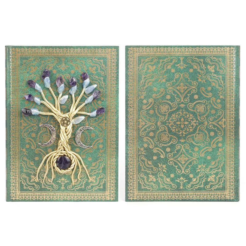 Retro Magic Notebook 3D Relief Sculpture Flying Horse Pentagram Inlaid With Natural Crystal Stone Thickened Multi Page Notebook
