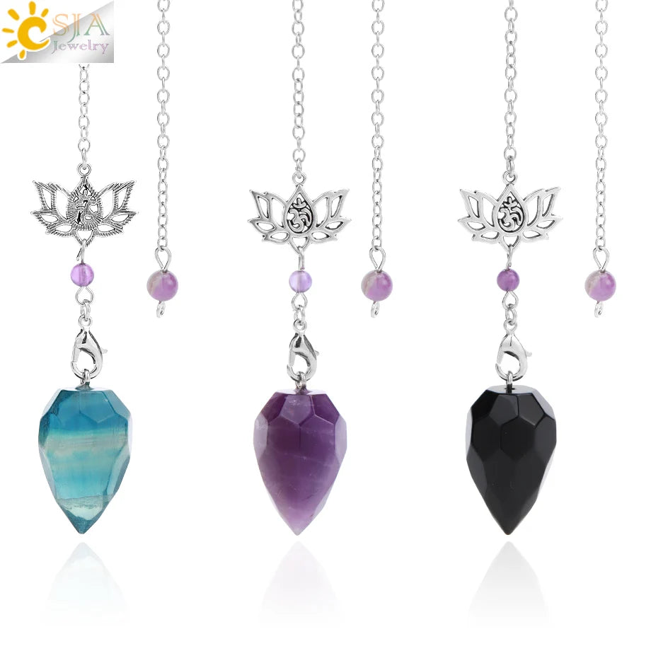 Spiritual Crystal Pendulums for Divination Dowsing Reiki Natural Stone Tiger Eye Pink Clear Quartz Yoga Esoterism Pendulos H494