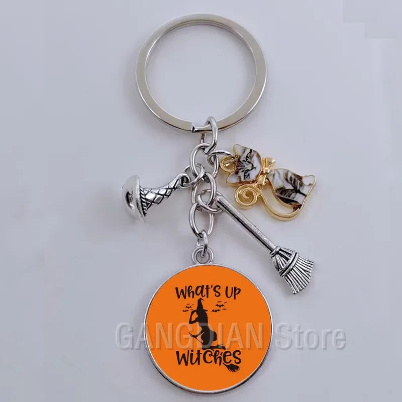 DIY Halloween Keyring Witchy Witchcraft hat Keychain Cat Key Chains Gothic Broomstick Charms Gift For Witch Lover Jewlery