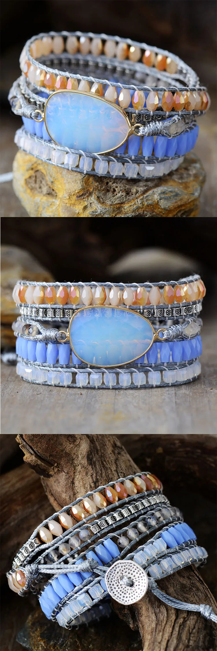 Creative Opal Stone 5 Layers Crystal Wristband Vintage Wrap Bracelet Cuff Bangle Handmade Spiritual Bohemia Jewelry