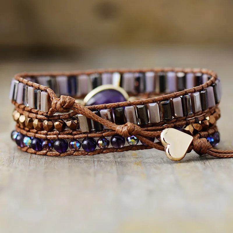 Healing Crystal Waterdrop Center Stone Wristband Vegan Wrap Bracelet Handmade Girls Spiritual Anxiety Jewelry