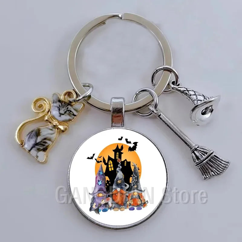 DIY Halloween Keyring Witchy Witchcraft hat Keychain Cat Key Chains Gothic Broomstick Charms Gift For Witch Lover Jewlery