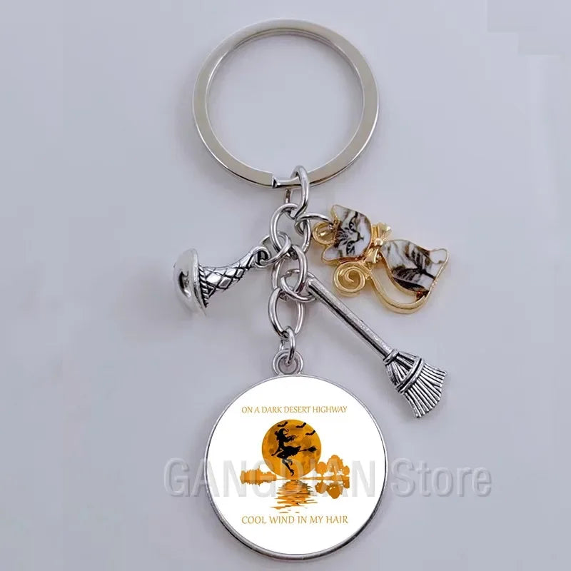 DIY Halloween Keyring Witchy Witchcraft hat Keychain Cat Key Chains Gothic Broomstick Charms Gift For Witch Lover Jewlery