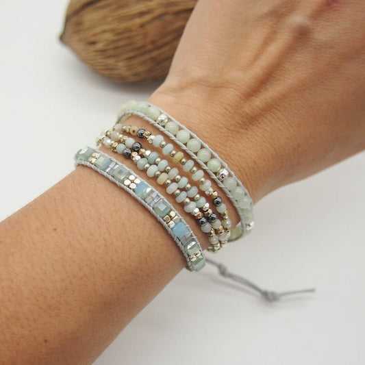 Amazonite Triple Wrap Bracelet Bohemian Beadwork Bracelet - Elementsofthewitch