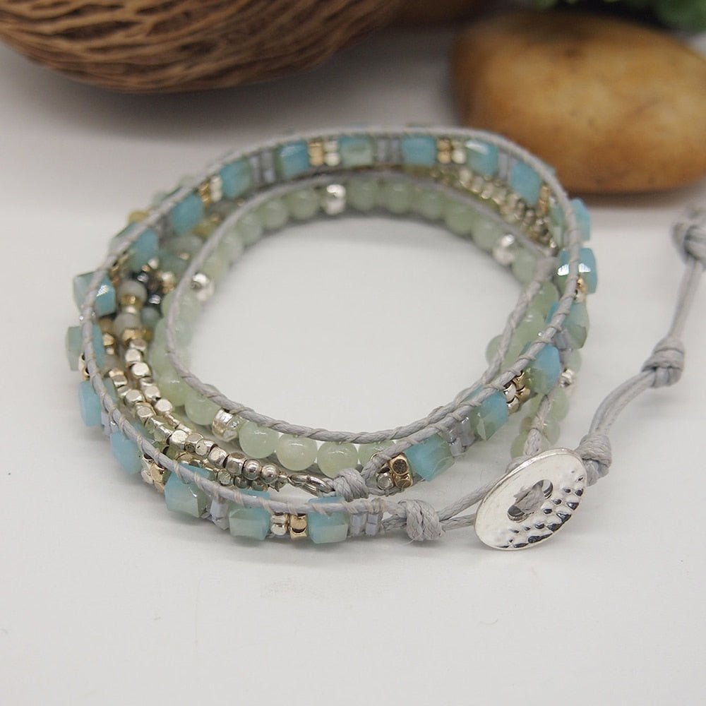 Amazonite Triple Wrap Bracelet Bohemian Beadwork Bracelet - Elementsofthewitch