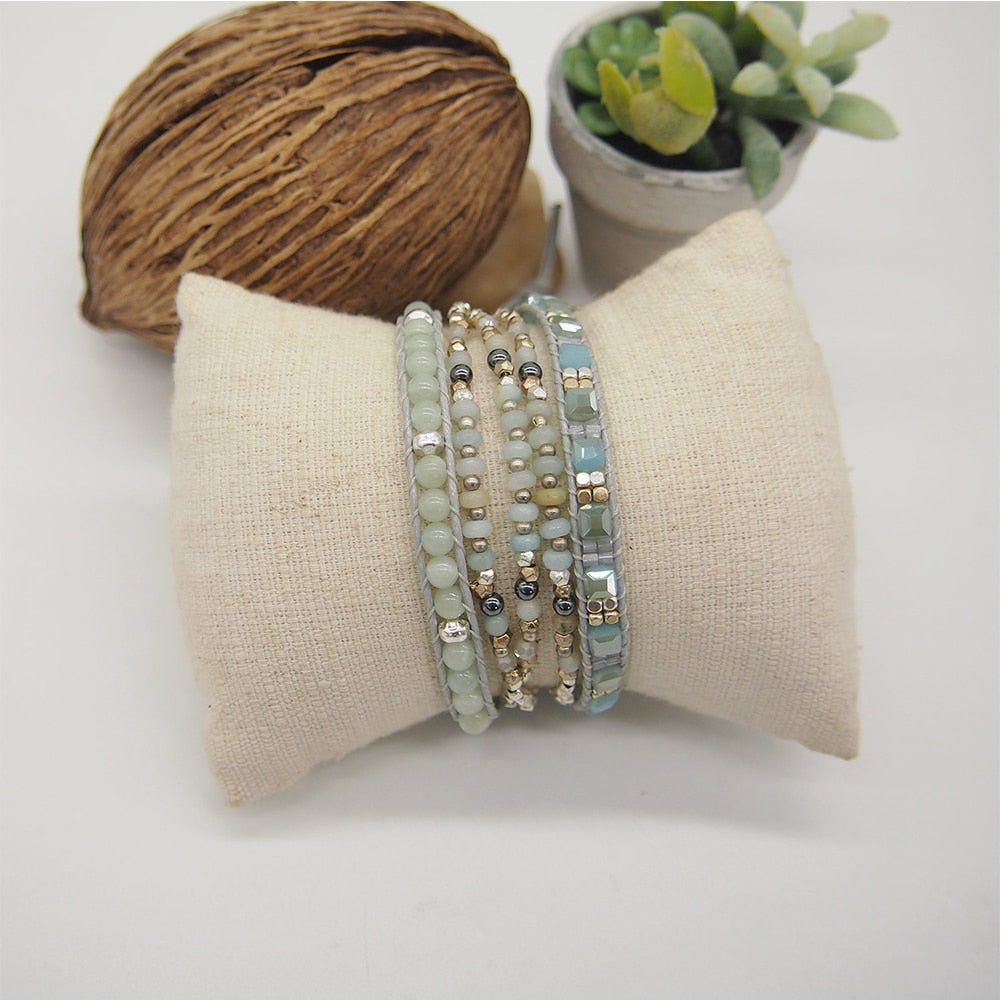 Amazonite Triple Wrap Bracelet Bohemian Beadwork Bracelet - Elementsofthewitch
