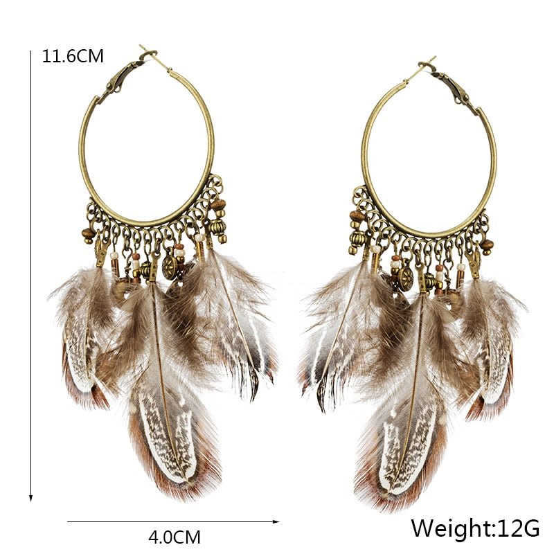 Brown Feather Tassel Pendant Earrings - Elementsofthewitch