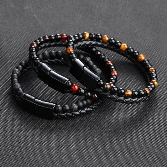 Classic Leather and Tiger Eye Stone Bracelet - Elementsofthewitch