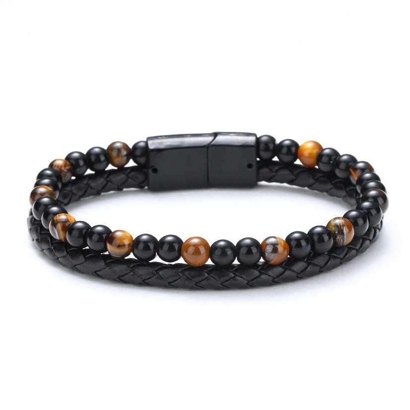 Classic Leather and Tiger Eye Stone Bracelet - Elementsofthewitch