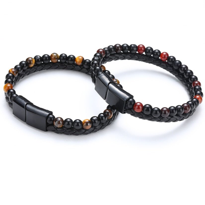 Classic Leather and Tiger Eye Stone Bracelet - Elementsofthewitch
