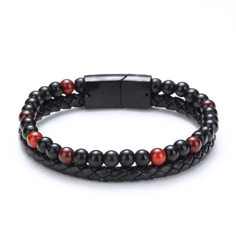 Classic Leather and Tiger Eye Stone Bracelet - Elementsofthewitch