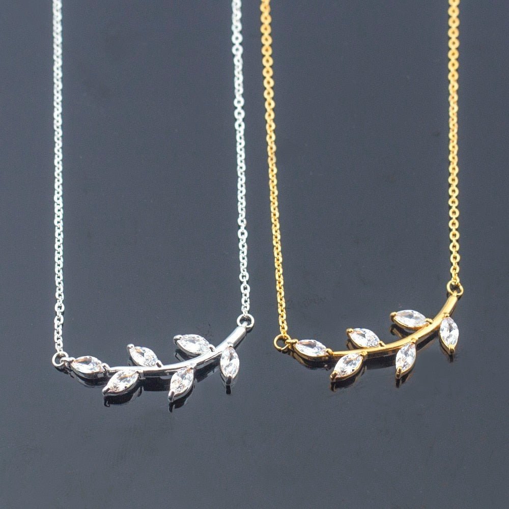 Dainty Crystal Branch Leaf Pendant Necklace - Elementsofthewitch