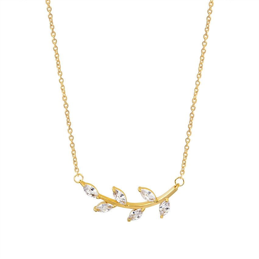 Dainty Crystal Branch Leaf Pendant Necklace - Elementsofthewitch