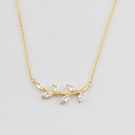 Dainty Crystal Branch Leaf Pendant Necklace - Elementsofthewitch