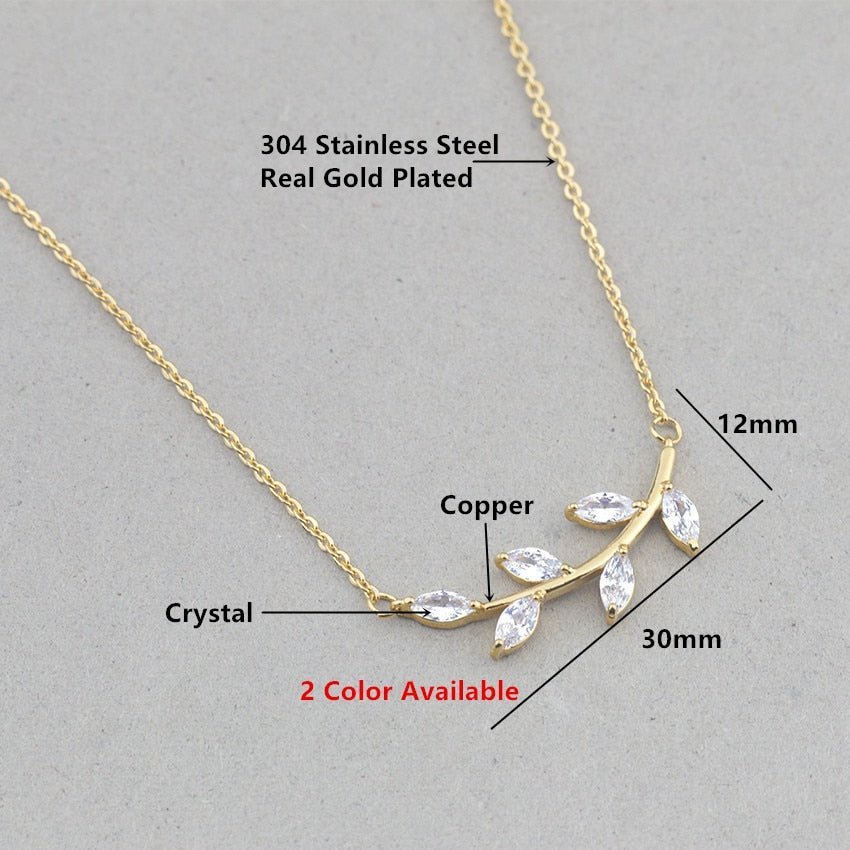 Dainty Crystal Branch Leaf Pendant Necklace - Elementsofthewitch