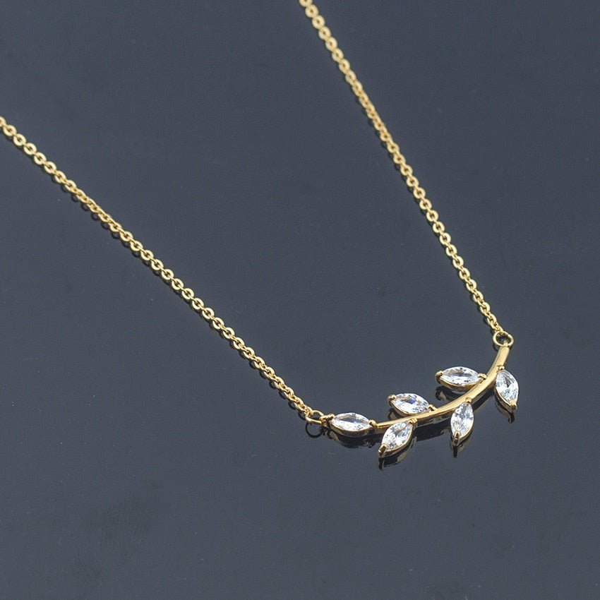 Dainty Crystal Branch Leaf Pendant Necklace - Elementsofthewitch