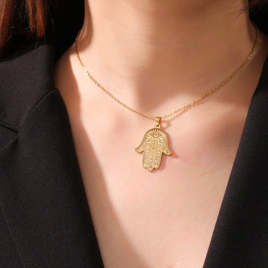 Hamesh Hamsa Fatima Hand Pendant Necklace - Elementsofthewitch