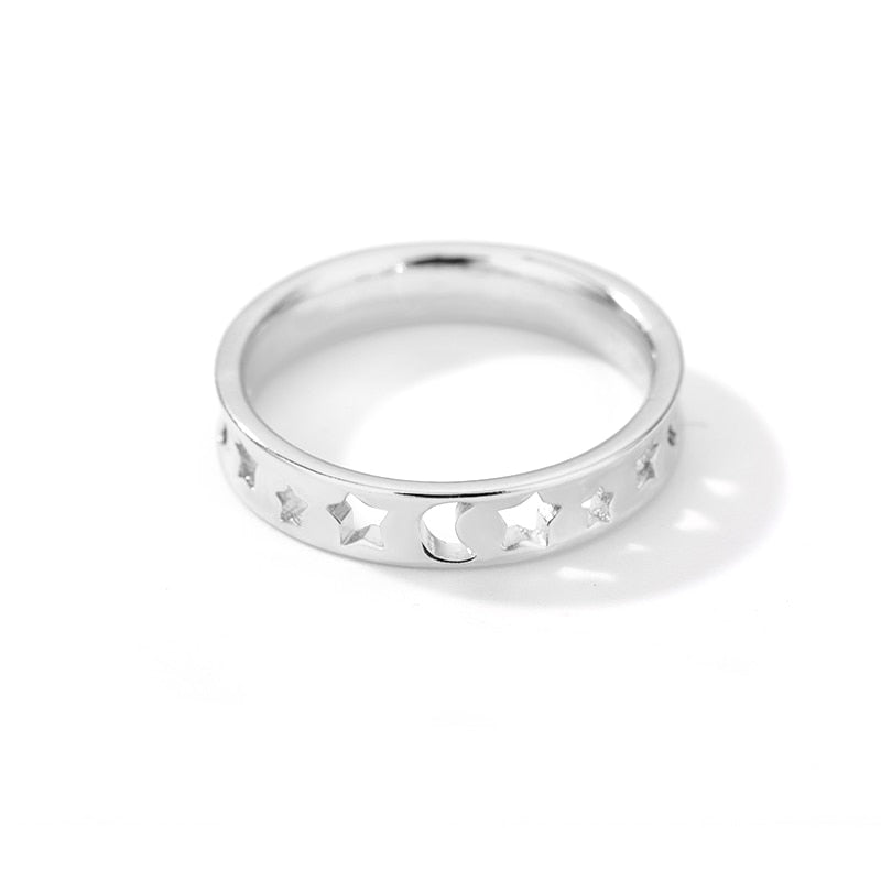 Hollow Star And Moon Ring - Elementsofthewitch