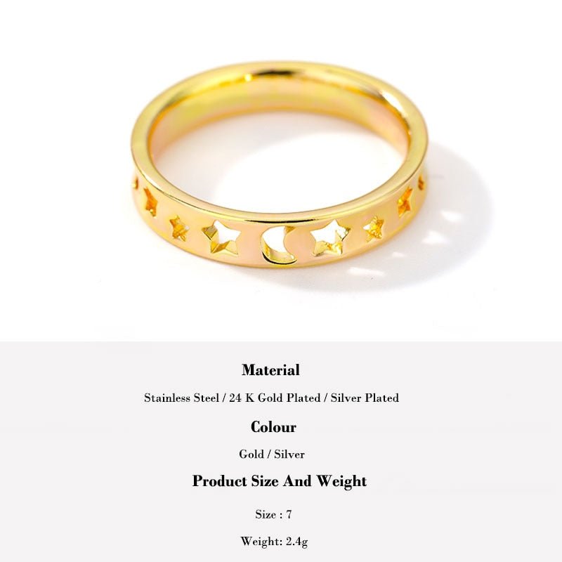 Hollow Star And Moon Ring - Elementsofthewitch