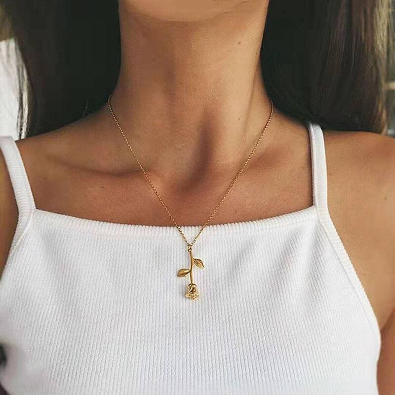 Rose Flower Pendant Necklace - Elementsofthewitch