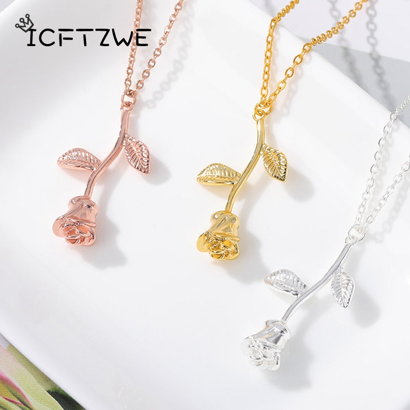 Rose Flower Pendant Necklace - Elementsofthewitch
